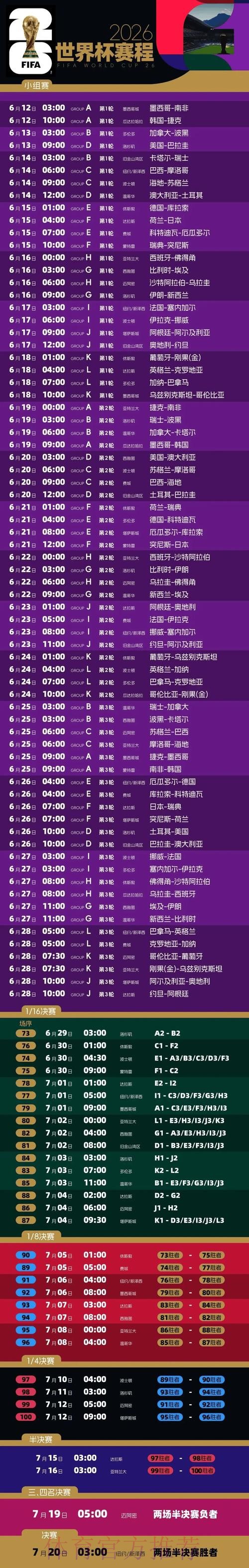 2026世界杯每日赛程完整版实时赛程直播平台 2026世界杯每日赛程完整版实时赛程直播平台